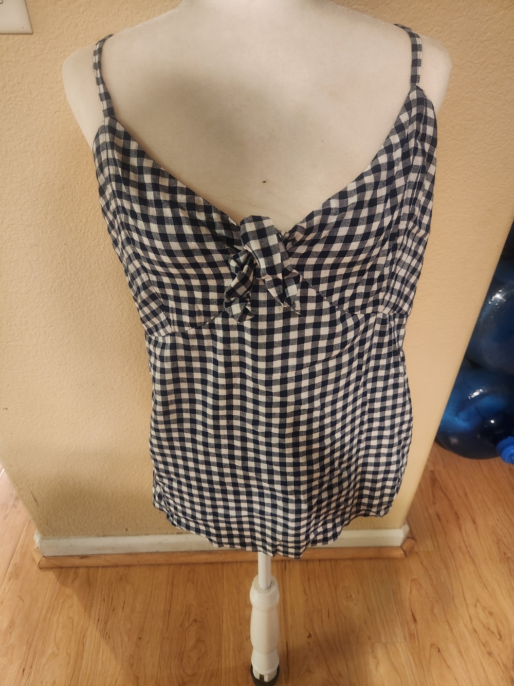 Old Navy Navy and White Gingham Tie-Front Tank